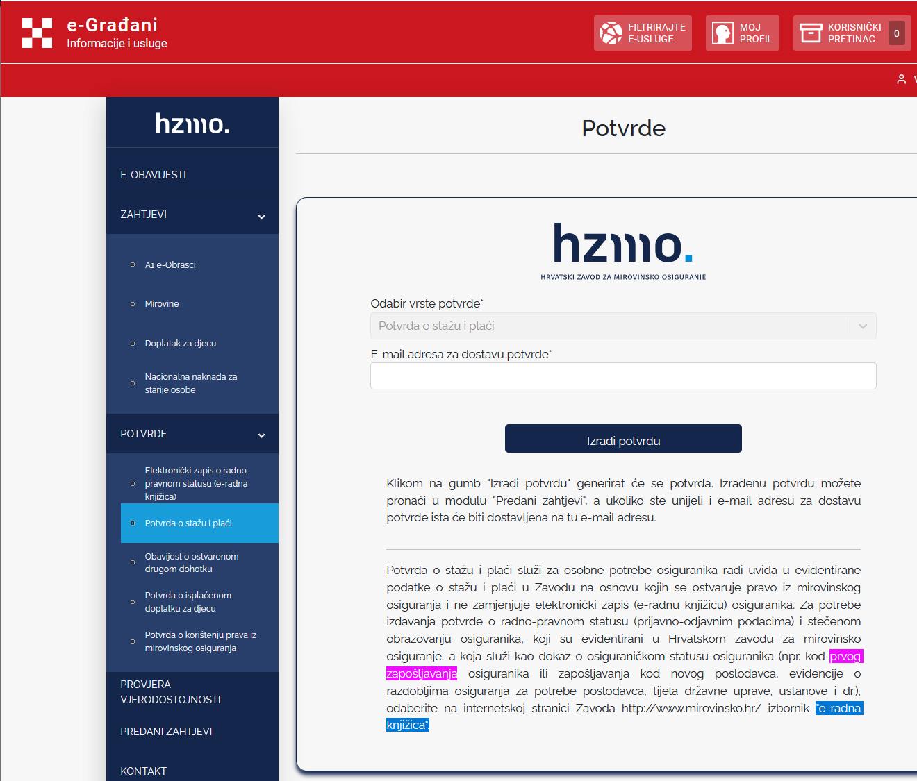 Potvrda o stazu i placi