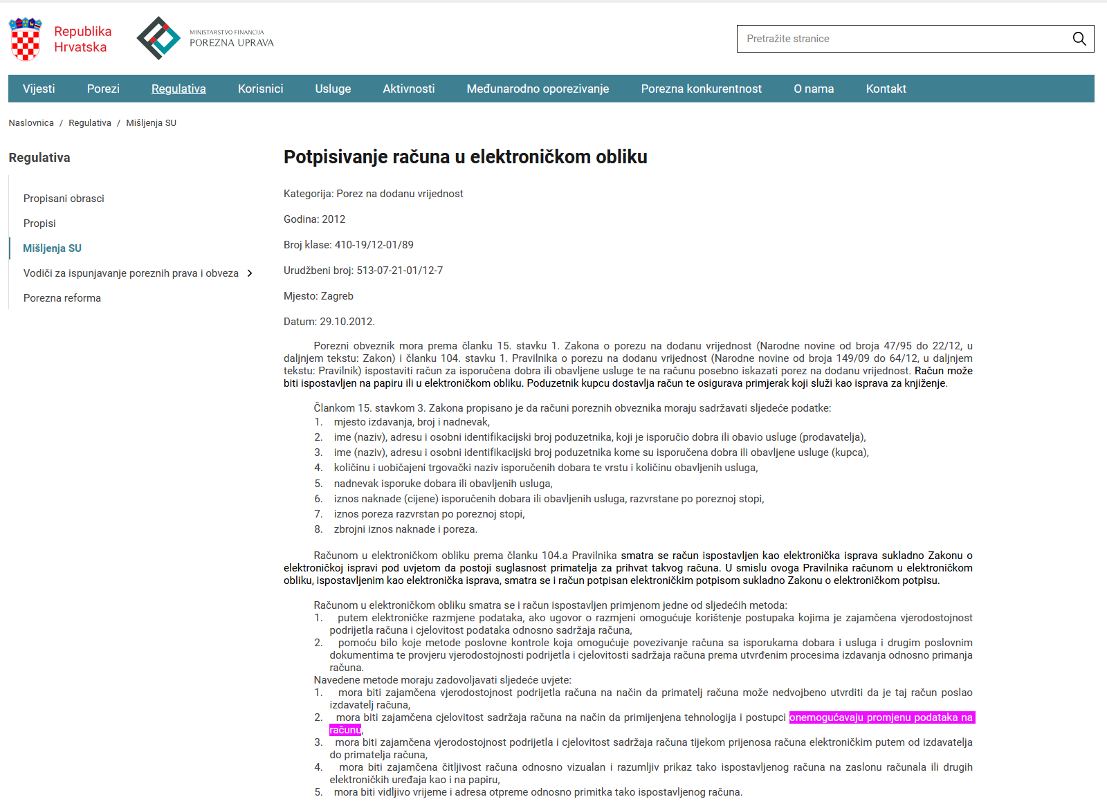 Potpisivanje računa i onemogućavanje promjena podataka na racunu